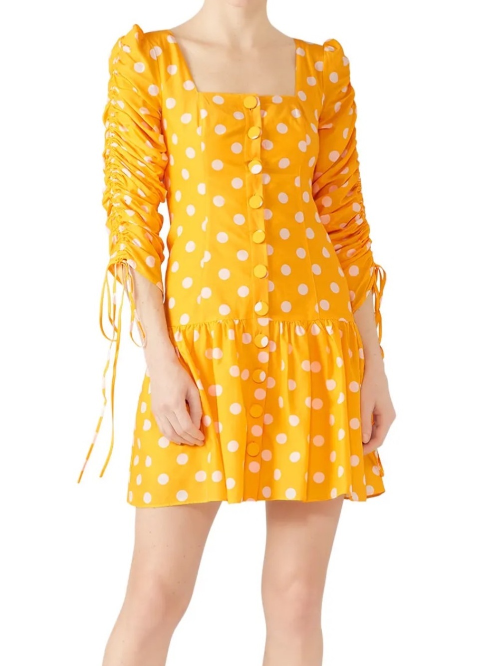 NICHOLAS Polka Dot Ruched Sleeve Button Down Dress Size 6